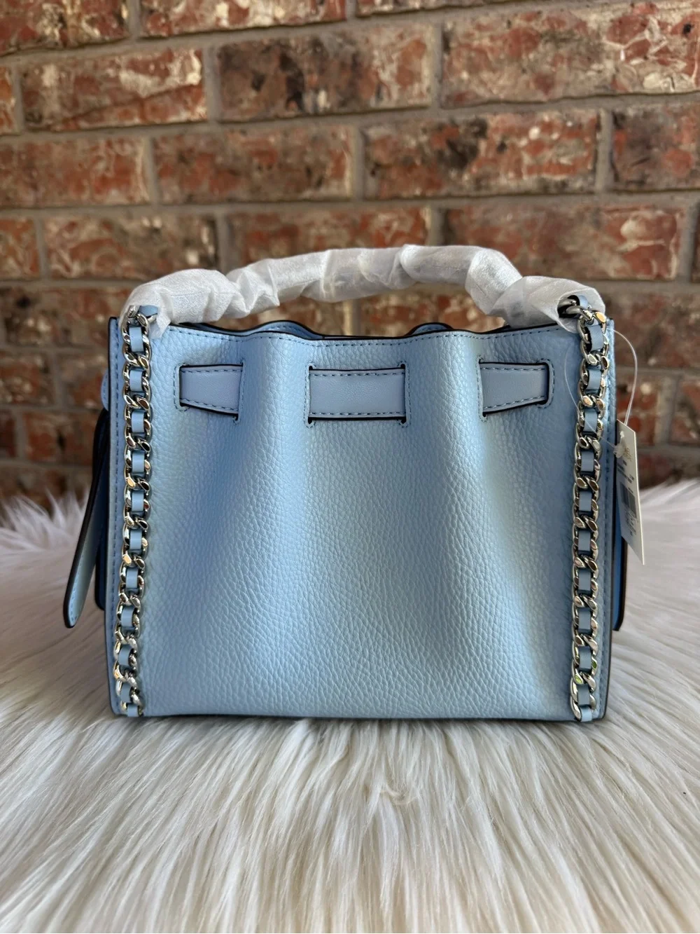 Michael Kors Blue Leather Chain-Accent Shoulder Bag